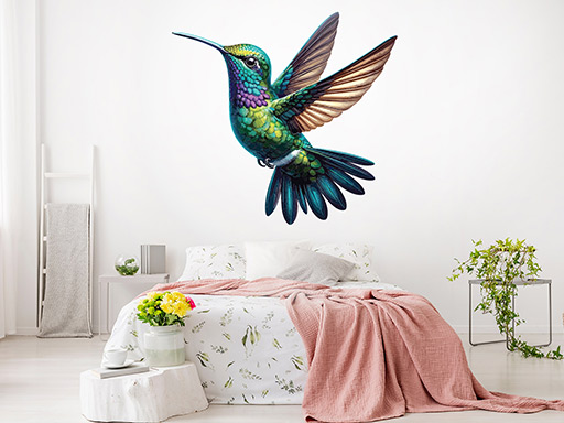 Barevný kolibřík samolepka na zeď, Barevný kolibřík nálepky na zeď, Barevný kolibřík dekorace na stěnu, Barevný kolibřík samolepící dekor na stěny, Barevný kolibřík samolepící tapety na zeď