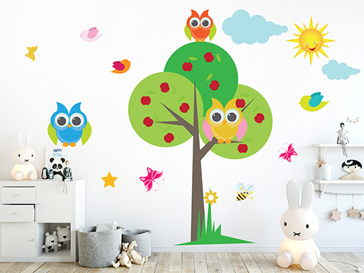 Dětský barevný strom samolepky na zeď, Dětský barevný strom nálepky na zeď, Dětský barevný strom dekorace na zeď, Dětský barevný strom samolepící nálepky na zeď