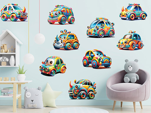 Roztomilá autíčka samolepky na zeď, Roztomilá autíčka nálepky na zeď, Roztomilá autíčka dekorace na zeď, Roztomilá autíčka samolepící nálepky na zeď