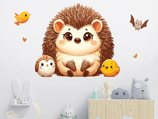 Roztomilý ježek samolepky na zeď, Ježek nálepky na stěnu, Roztomilý ježek dekorace na zdi, Roztomilý ježek tapety na zdi