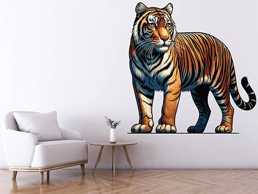 Tygr samolepka na zeď, Tygr nálepky na zeď, Tygr dekorace na stěnu, Tygr samolepící dekor na stěny, Tygr samolepící tapety na zeď