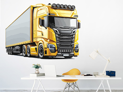 Žlutý kamion samolepky na zeď, Žlutý kamion nálepky na stěnu, Žlutý kamion dekorace na zdi, Žlutý kamion tapety na zdi